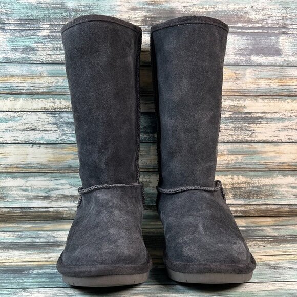 Skechers Faux Fur Mid Calf Boots Gray Suede Pull On Low Wedge Heel Womens Sz 7.5 - Picture 4 of 14